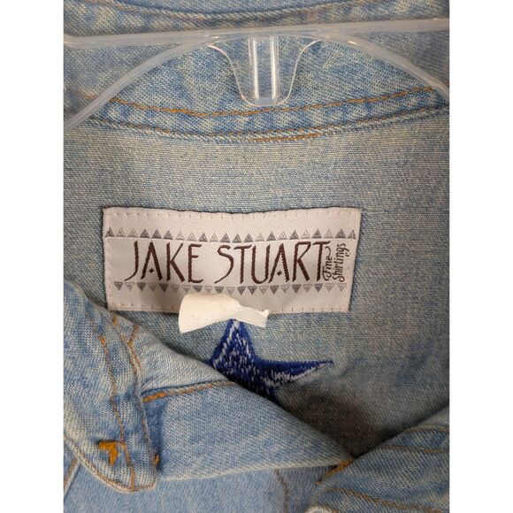 Vintage Jake Stewart Embroidered Stars & Boots Denim Button Up Shirt Size Medium - Picture 10 of 16